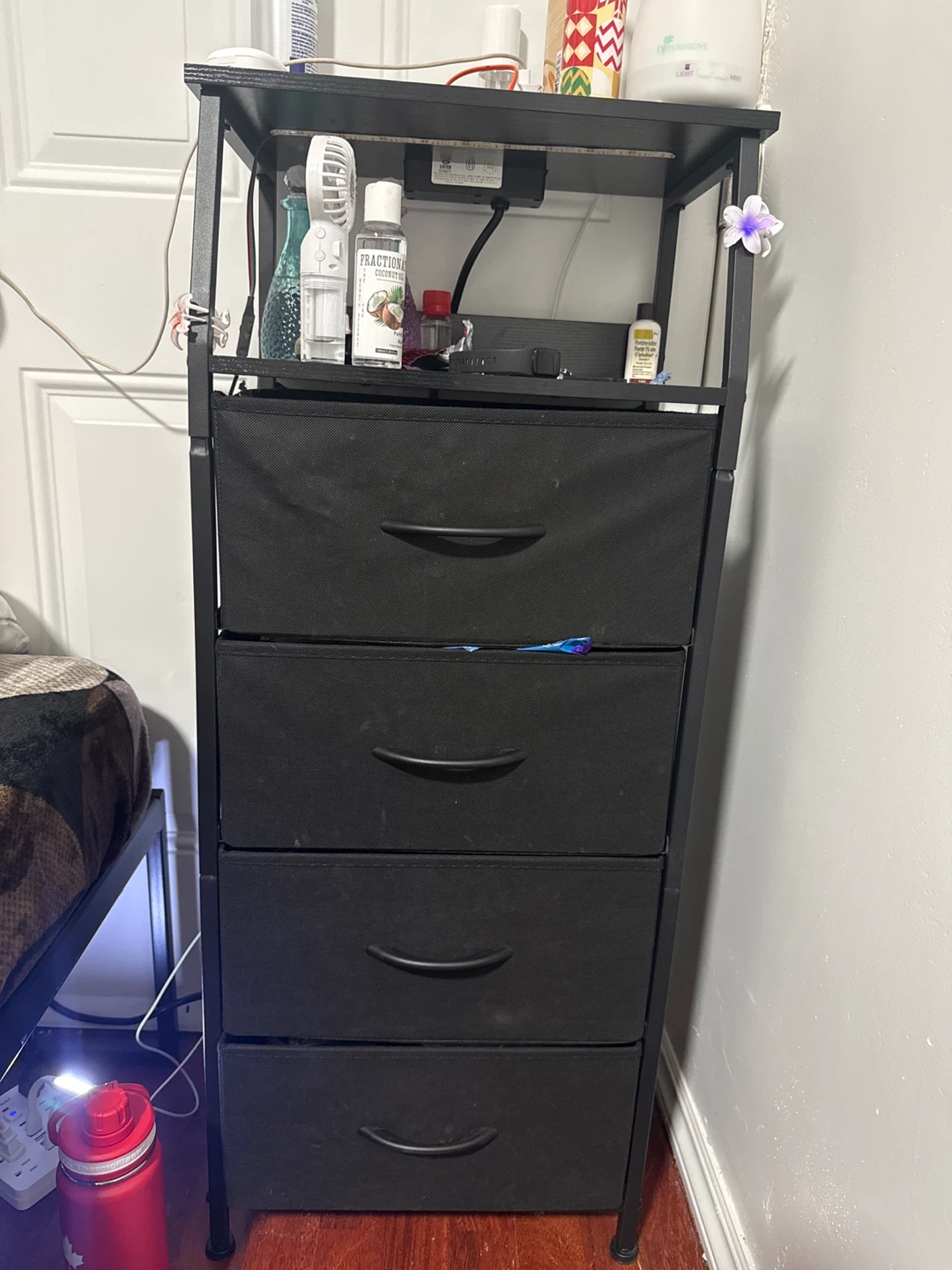 Black 4-Drawer Storage Tower with Charging Station