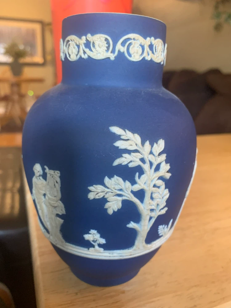 Antique Adams Tunstall Dark Blue Jasperware Neoclassical Vase