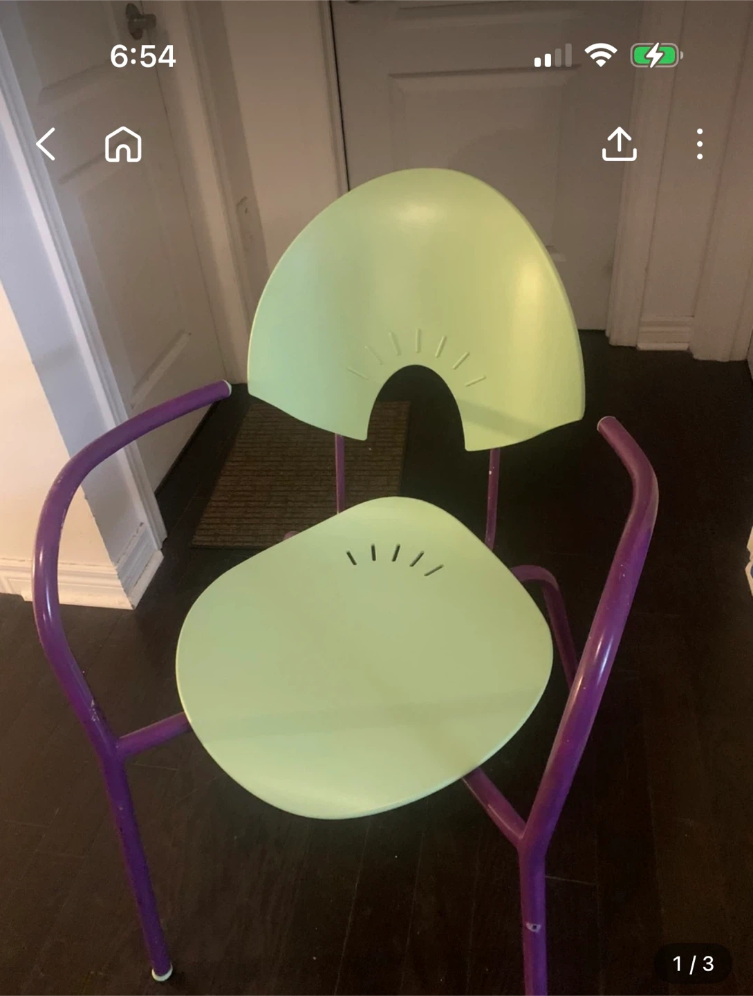 Modern light green and purple metal accent chair