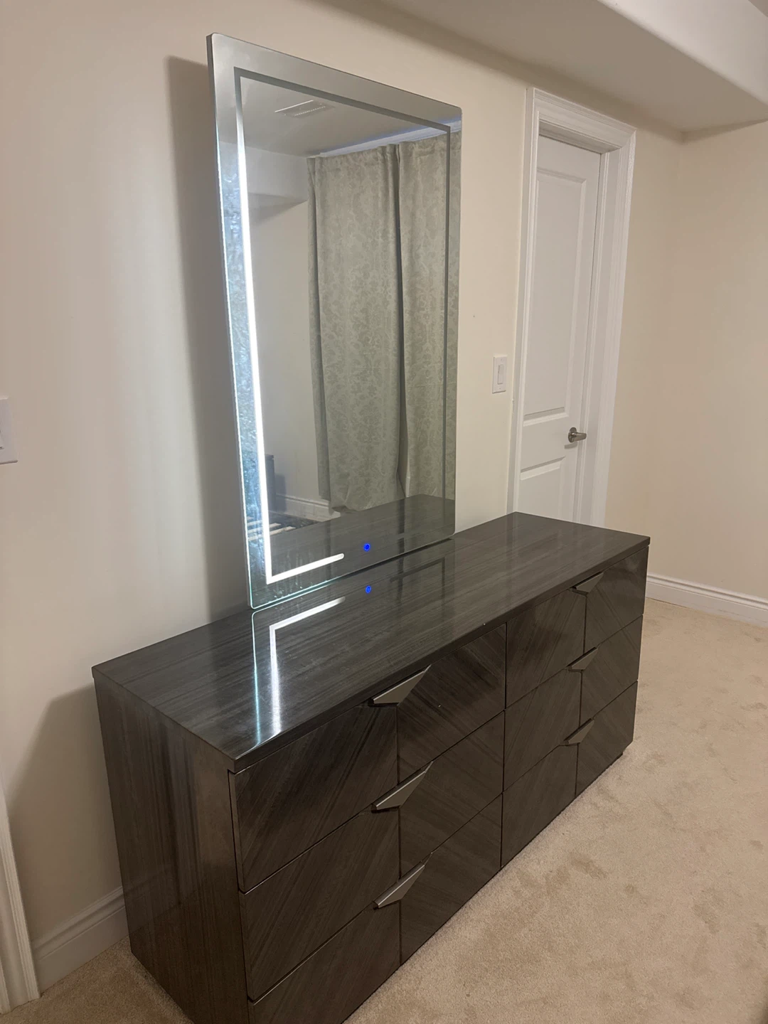 Dark Grey Bedroom Set - Bed, Nightstands, Dresser, and Jewelry