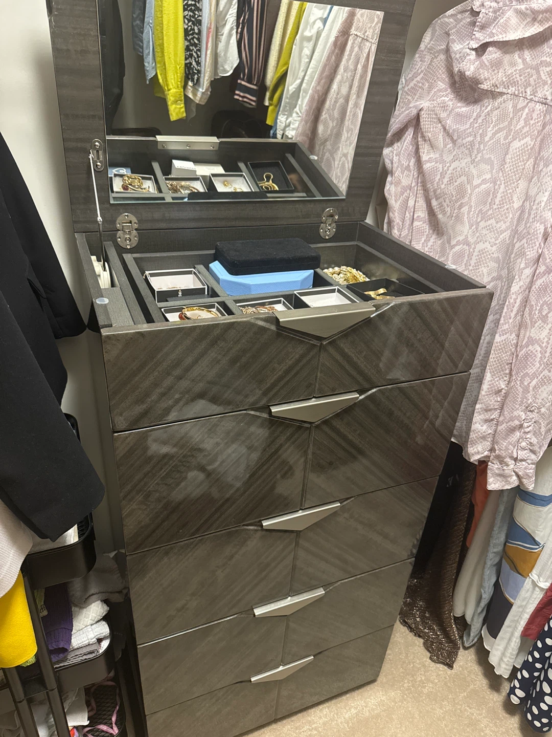Dark Grey Bedroom Set - Bed, Nightstands, Dresser, and Jewelry - photo 3