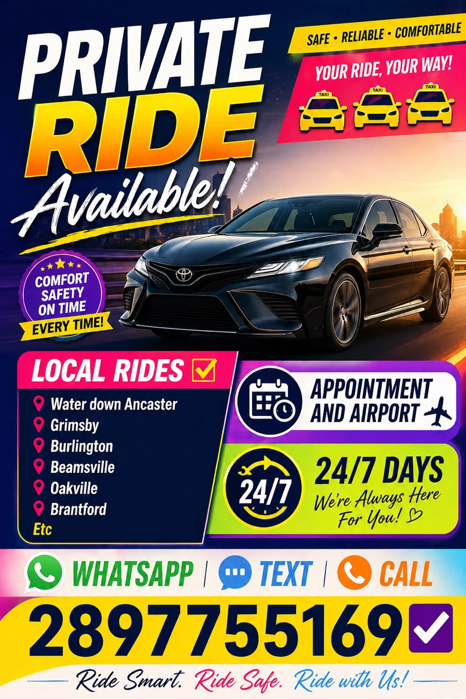 Private Ride Available! Safe, Reliable, Comfortable