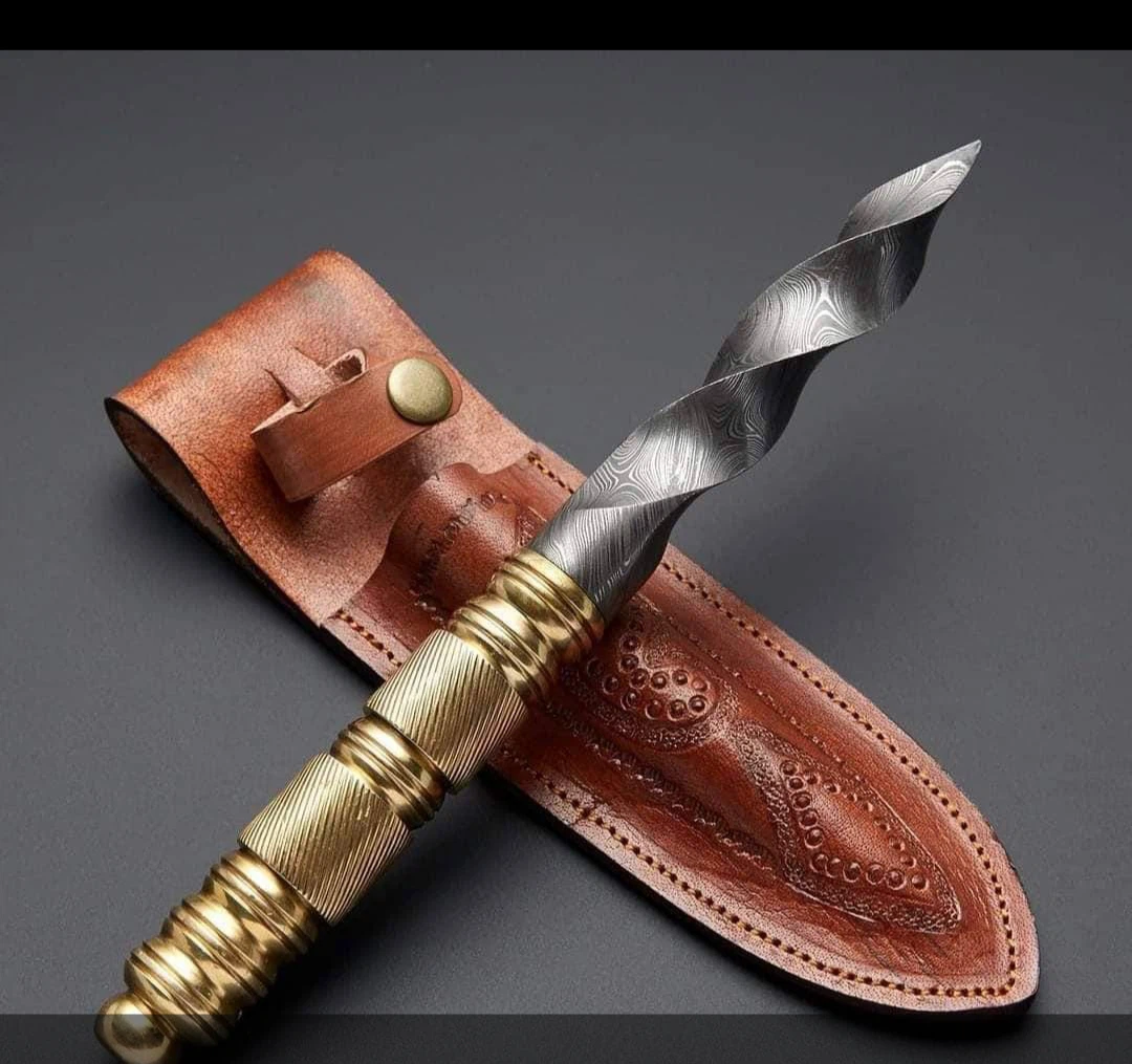 Damascus Steel Knife with Leather Sheath - photo 2