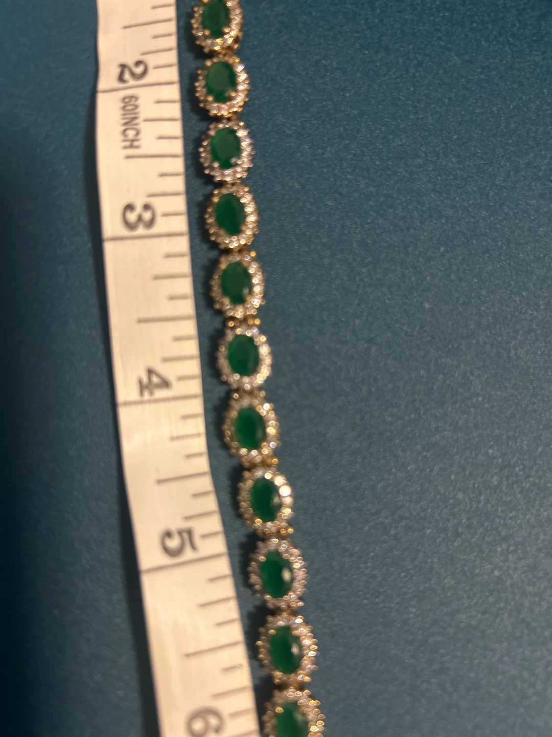 Sterling Silver Link Bracelet with Emerald Oval Stones