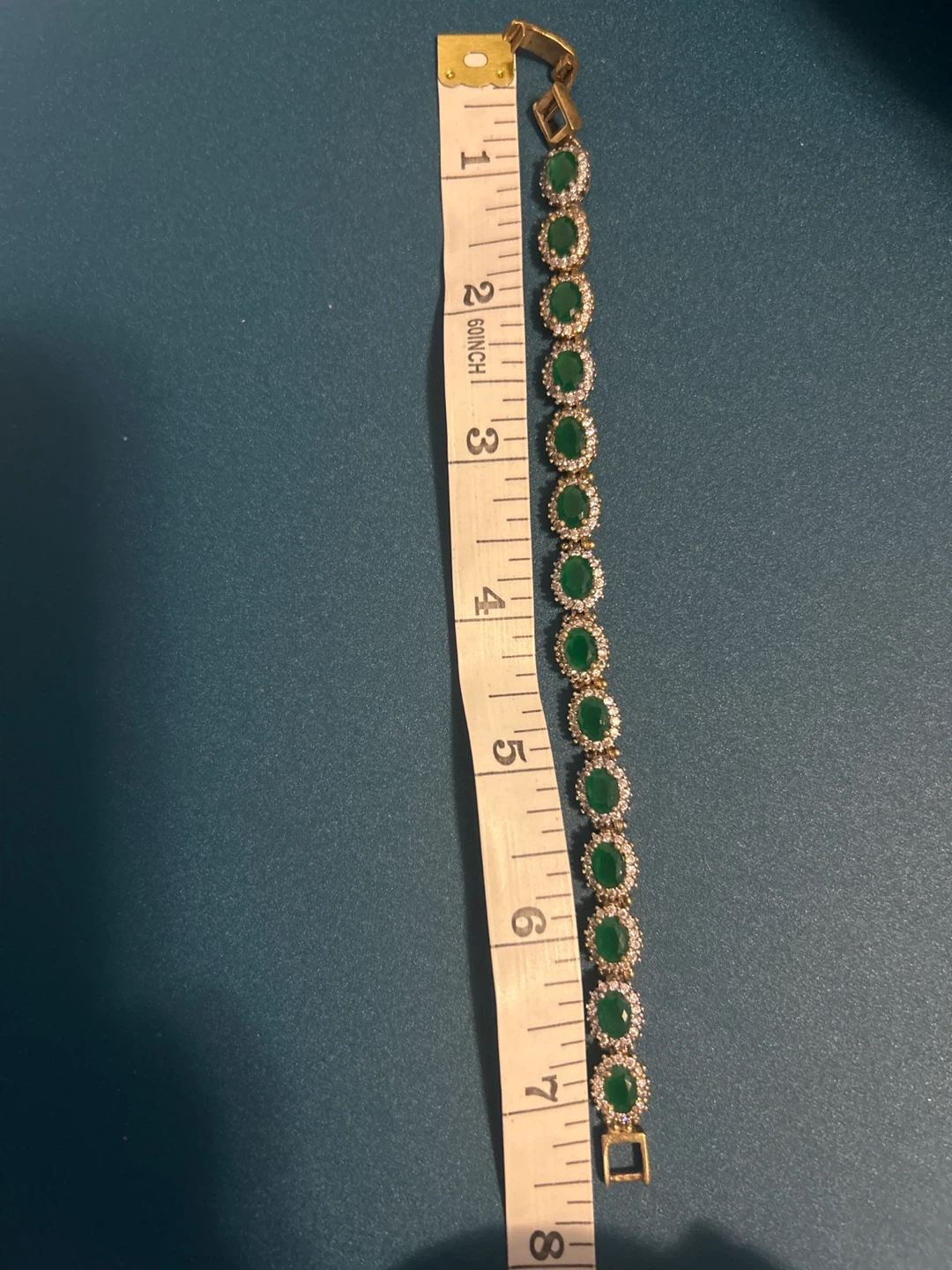 Sterling Silver Link Bracelet with Emerald Oval Stones - photo 2