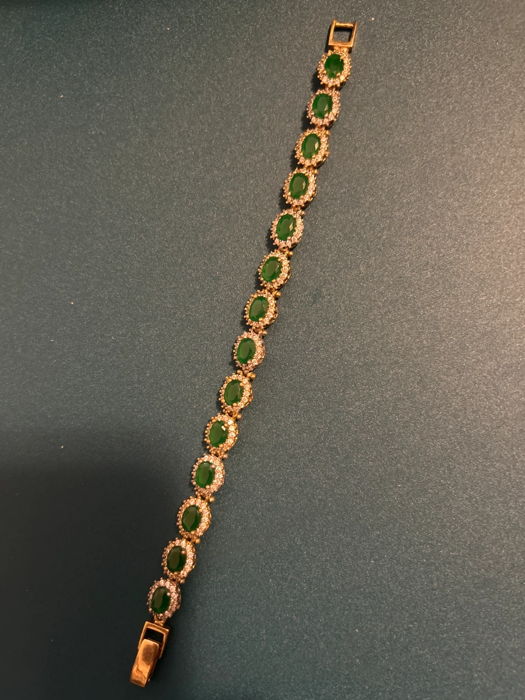 Sterling Silver Link Bracelet with Emerald Oval Stones - photo 5
