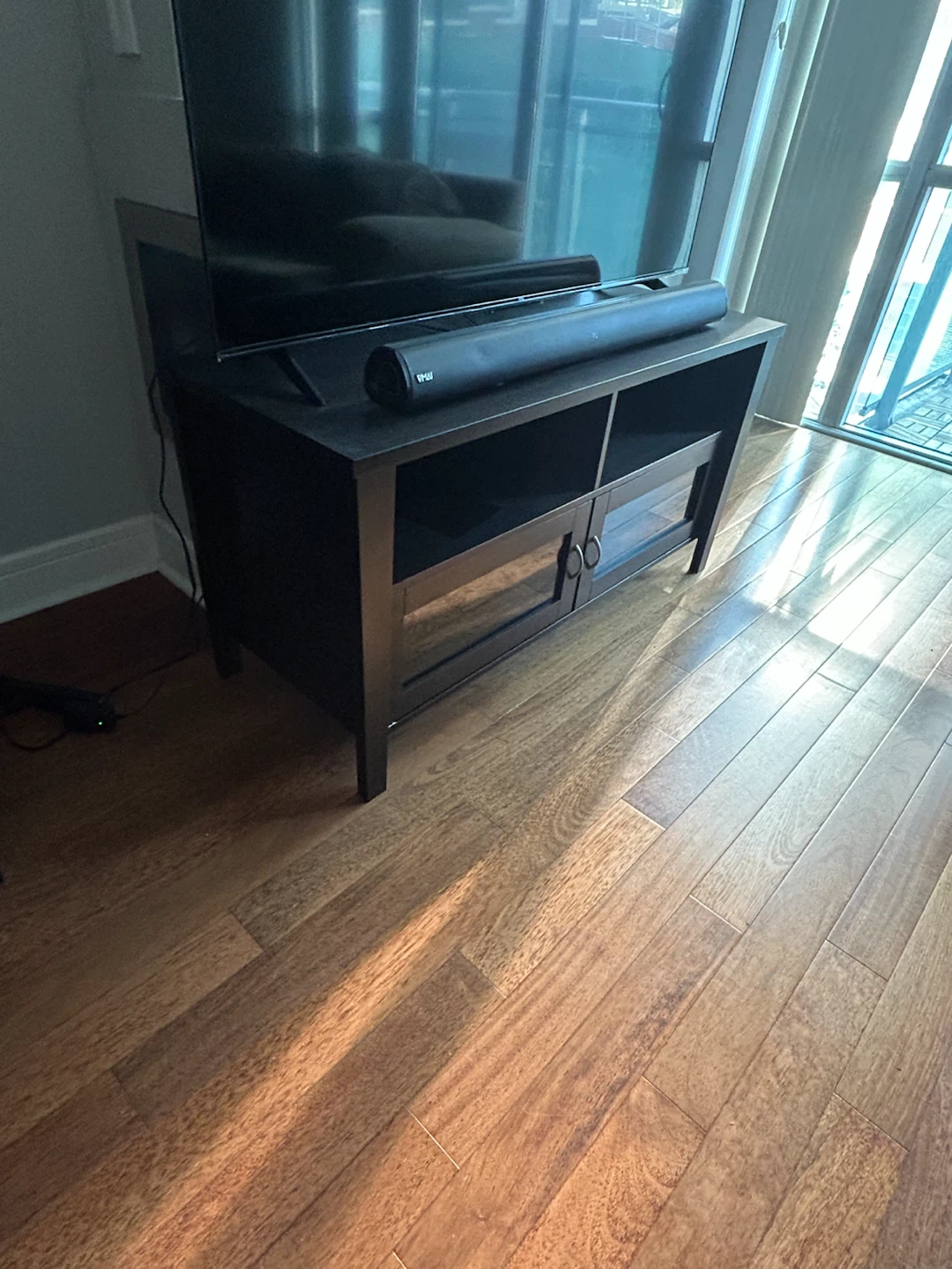 Dark Wood TV Stand with Glass Doors - photo 2