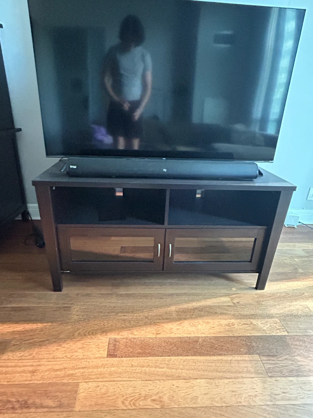 Dark Wood TV Stand with Glass Doors - photo 4