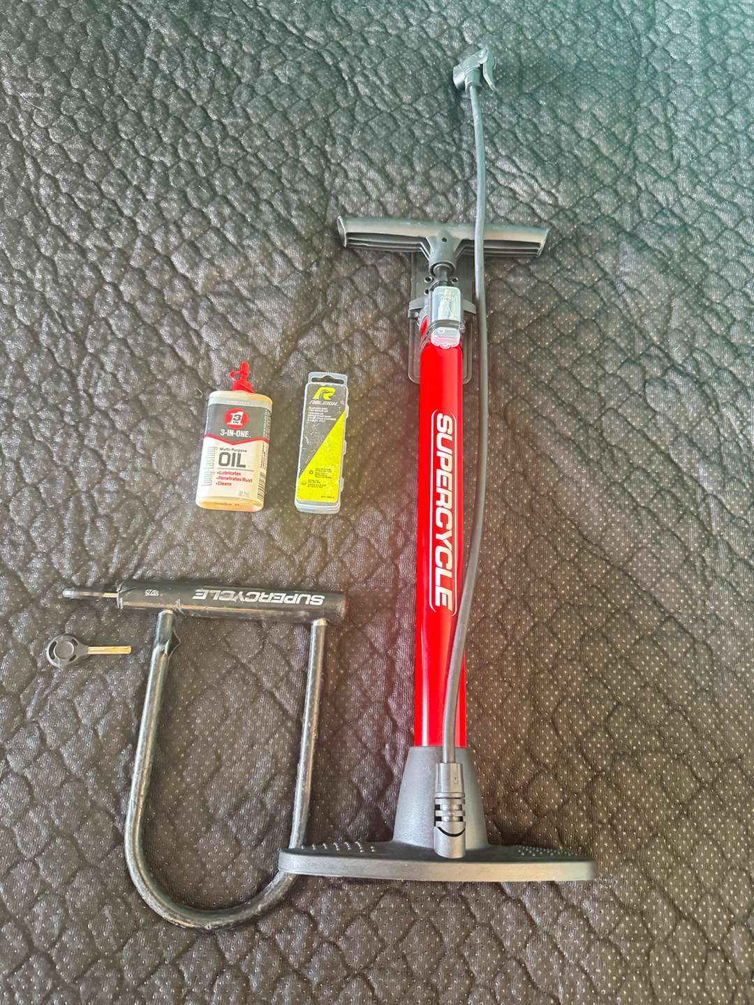 Bike Accessories Bundle – New Floor Pump, U-Lock & More – $20