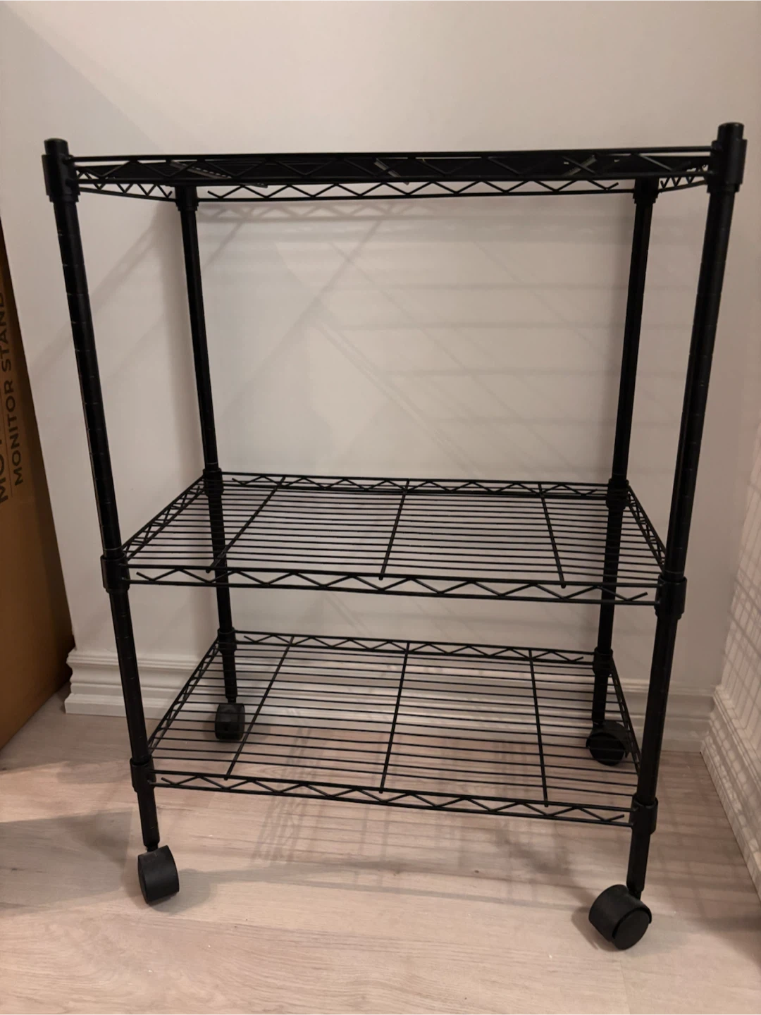 Black 3-Tier Wire Shelving Unit with Wheels - photo 2