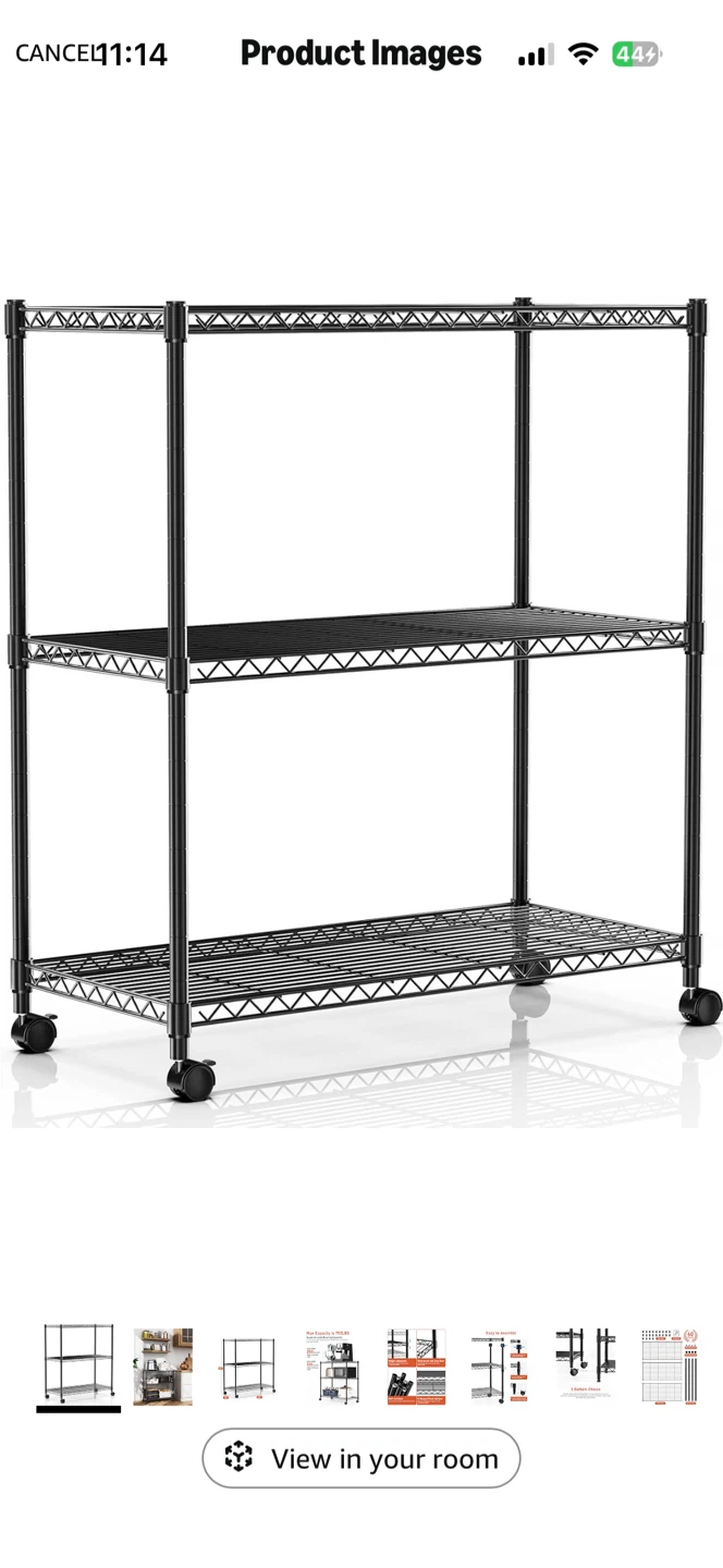 Black 3-Tier Wire Shelving Unit with Wheels - photo 3