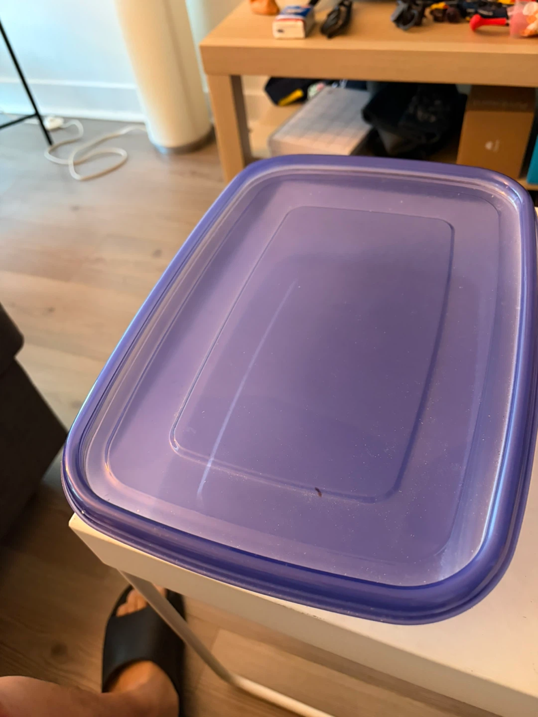 Clear Plastic Food Storage Container with Purple Lid - photo 2