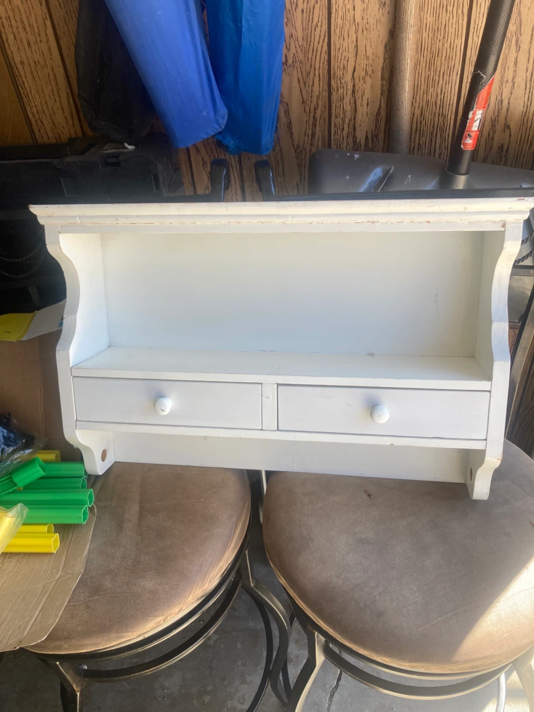 White Wall-Mounted Shelf with Two Drawers