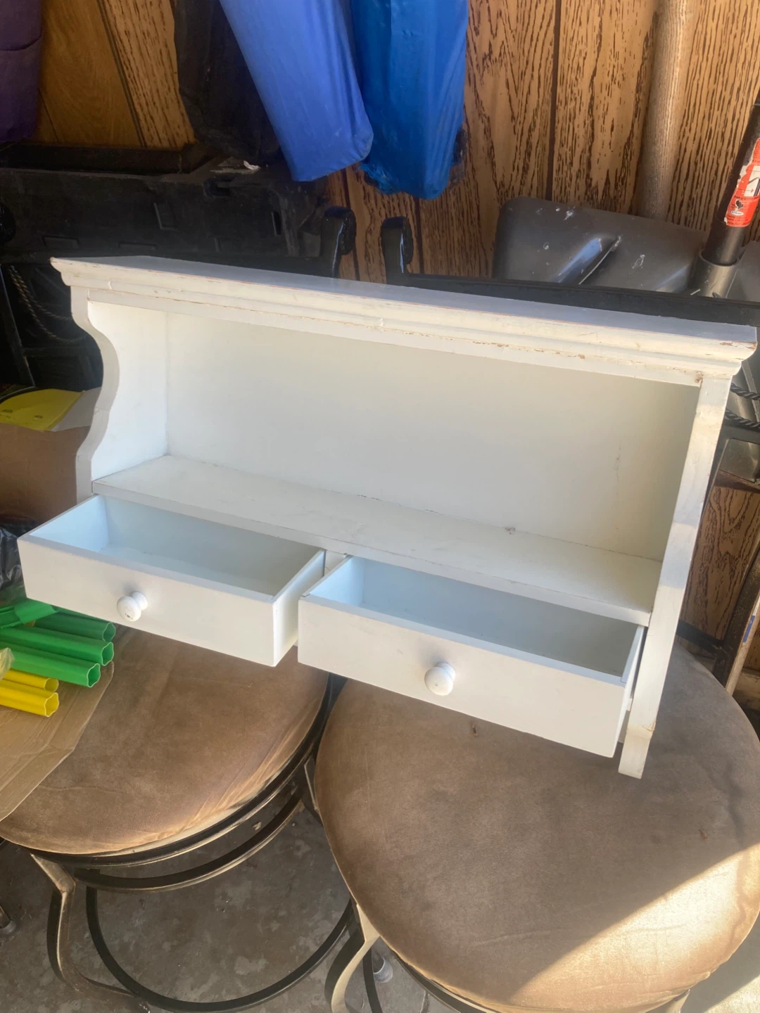 White Wall-Mounted Shelf with Two Drawers - photo 2