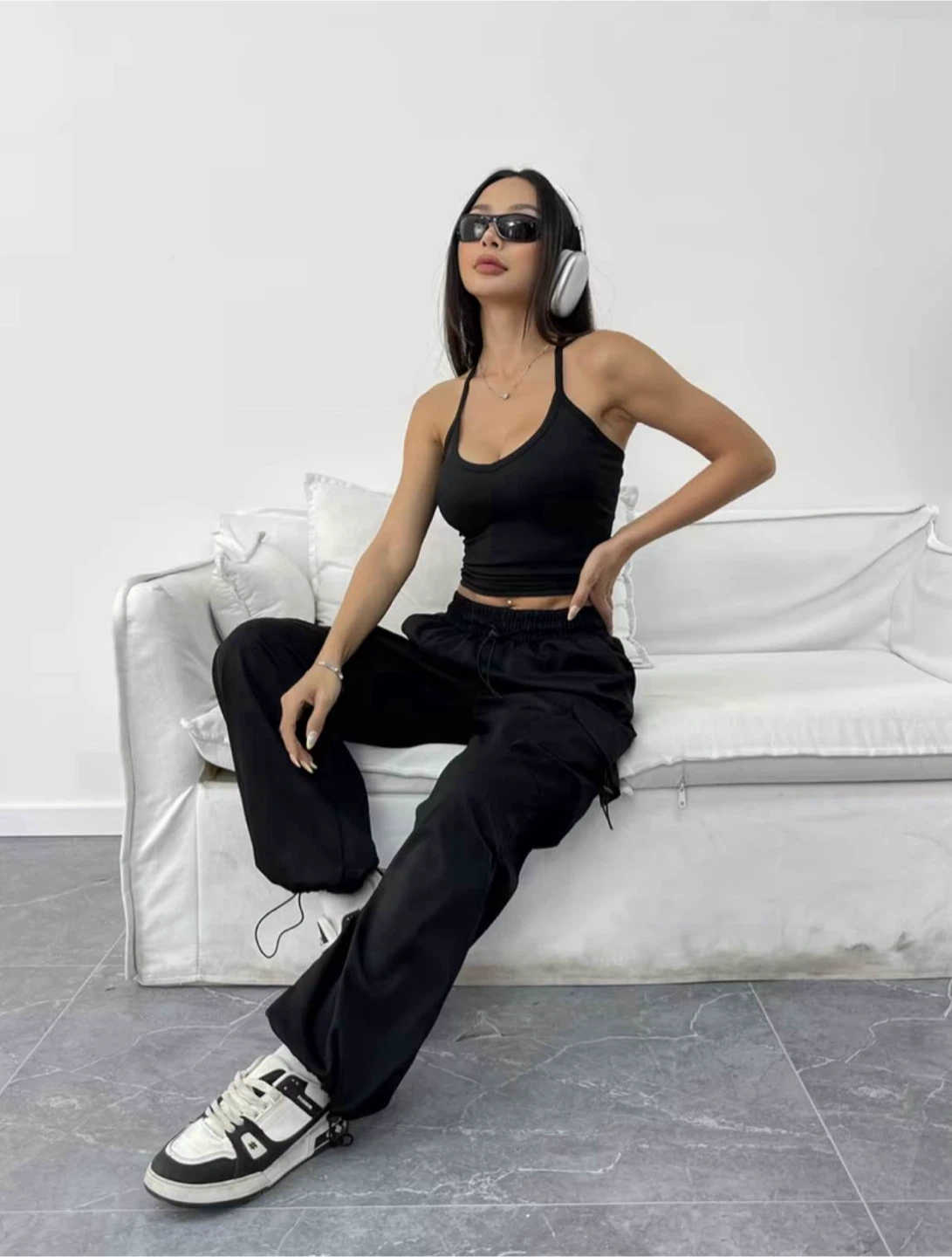Women’s Cargo Pants with Drawstring Waist - Large