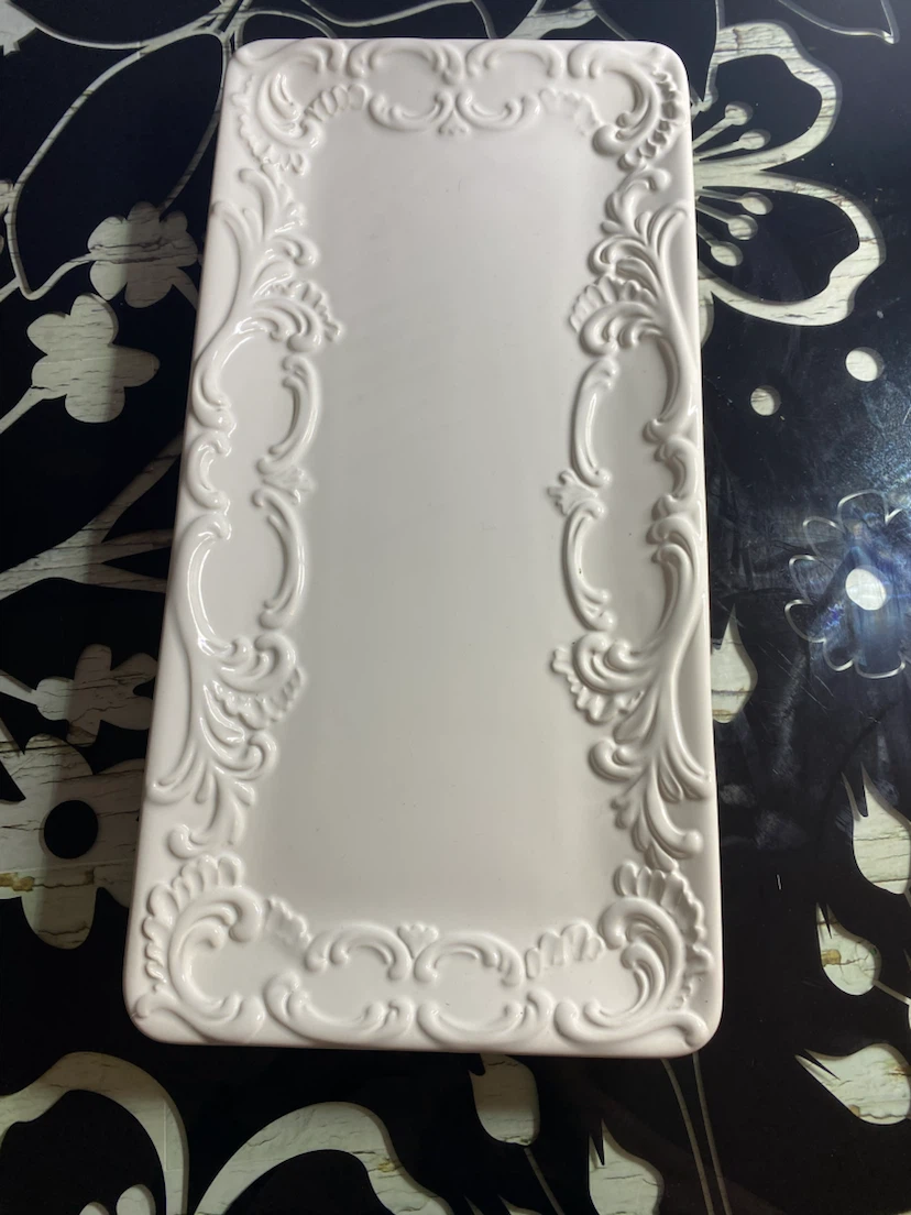 White Ceramic Embossed Serving Tray