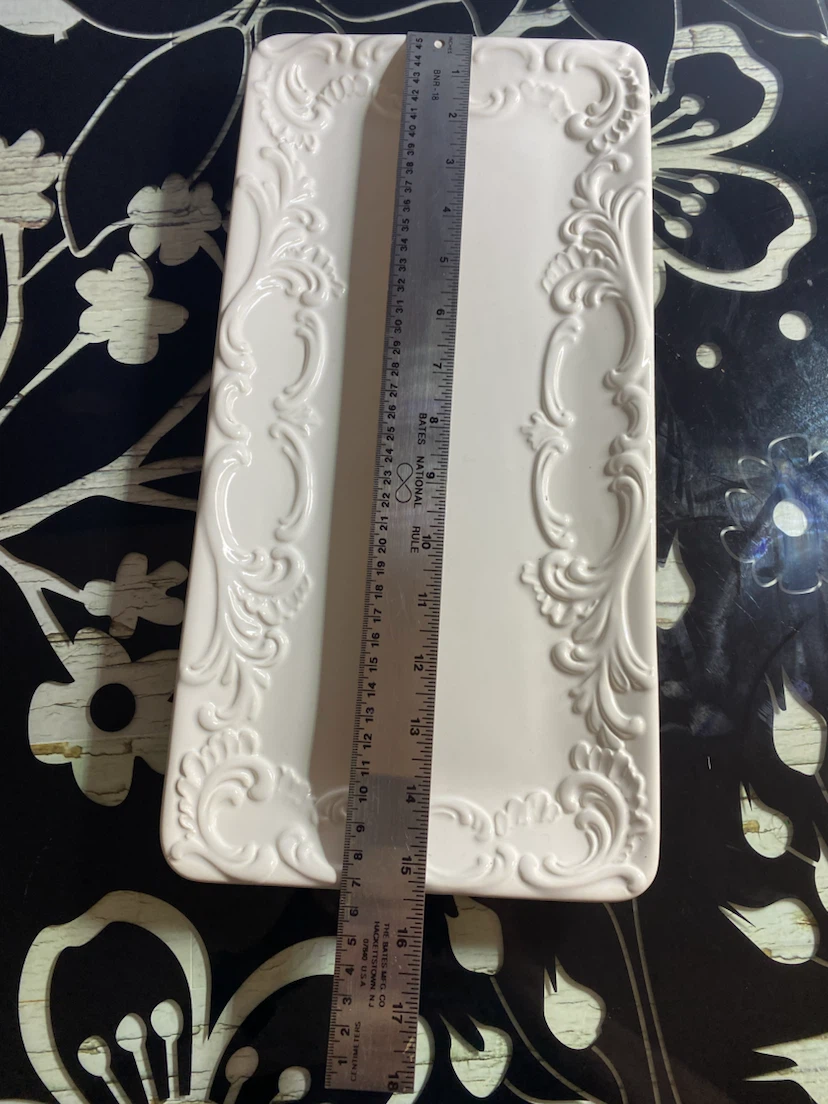 White Ceramic Embossed Serving Tray - photo 2
