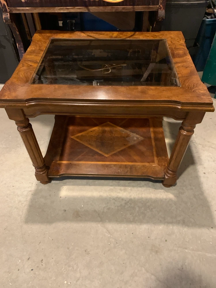 Wooden Side Table with Glass Top