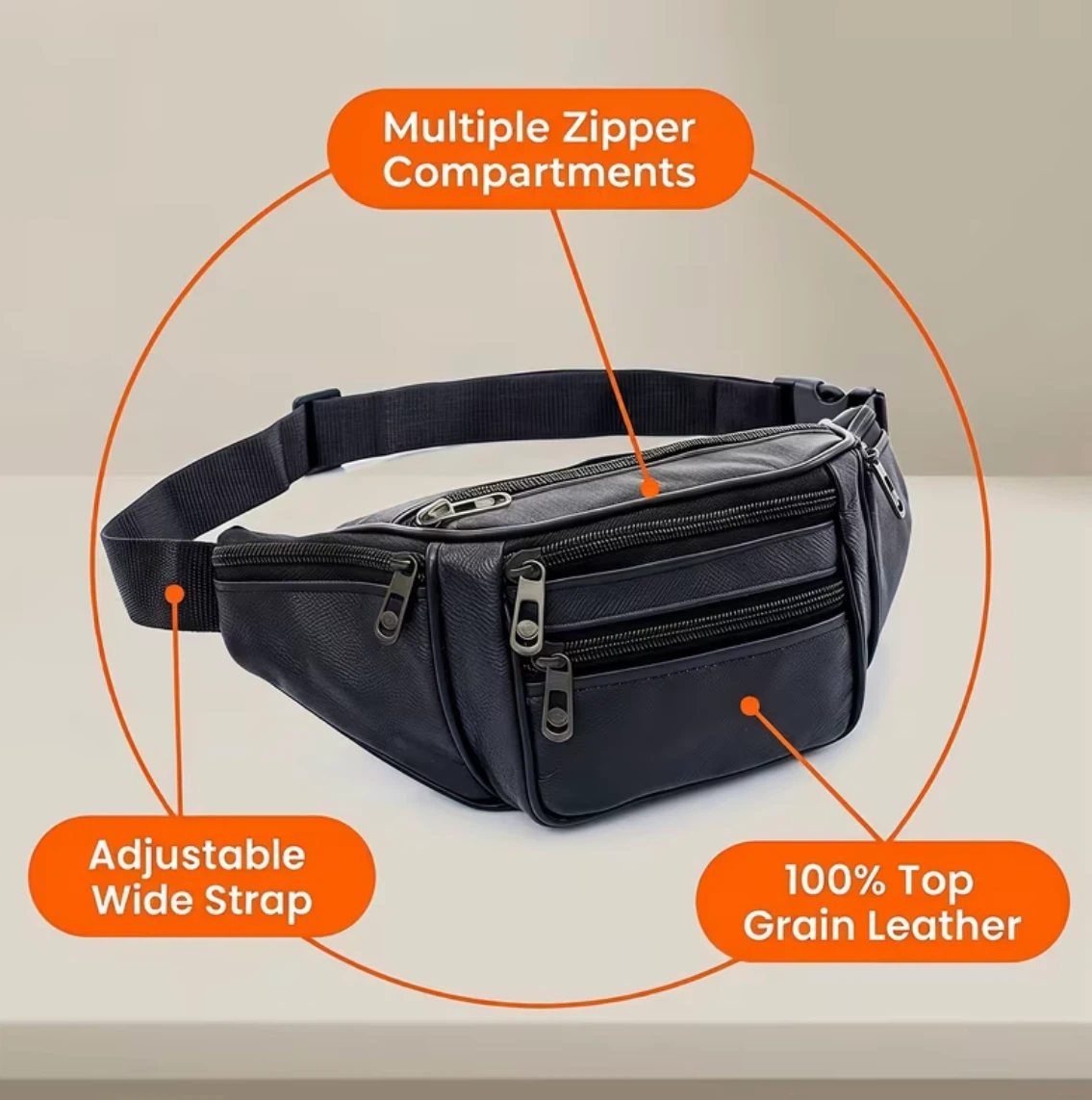 Genuine Leather Multi-Pocket Fanny Pack