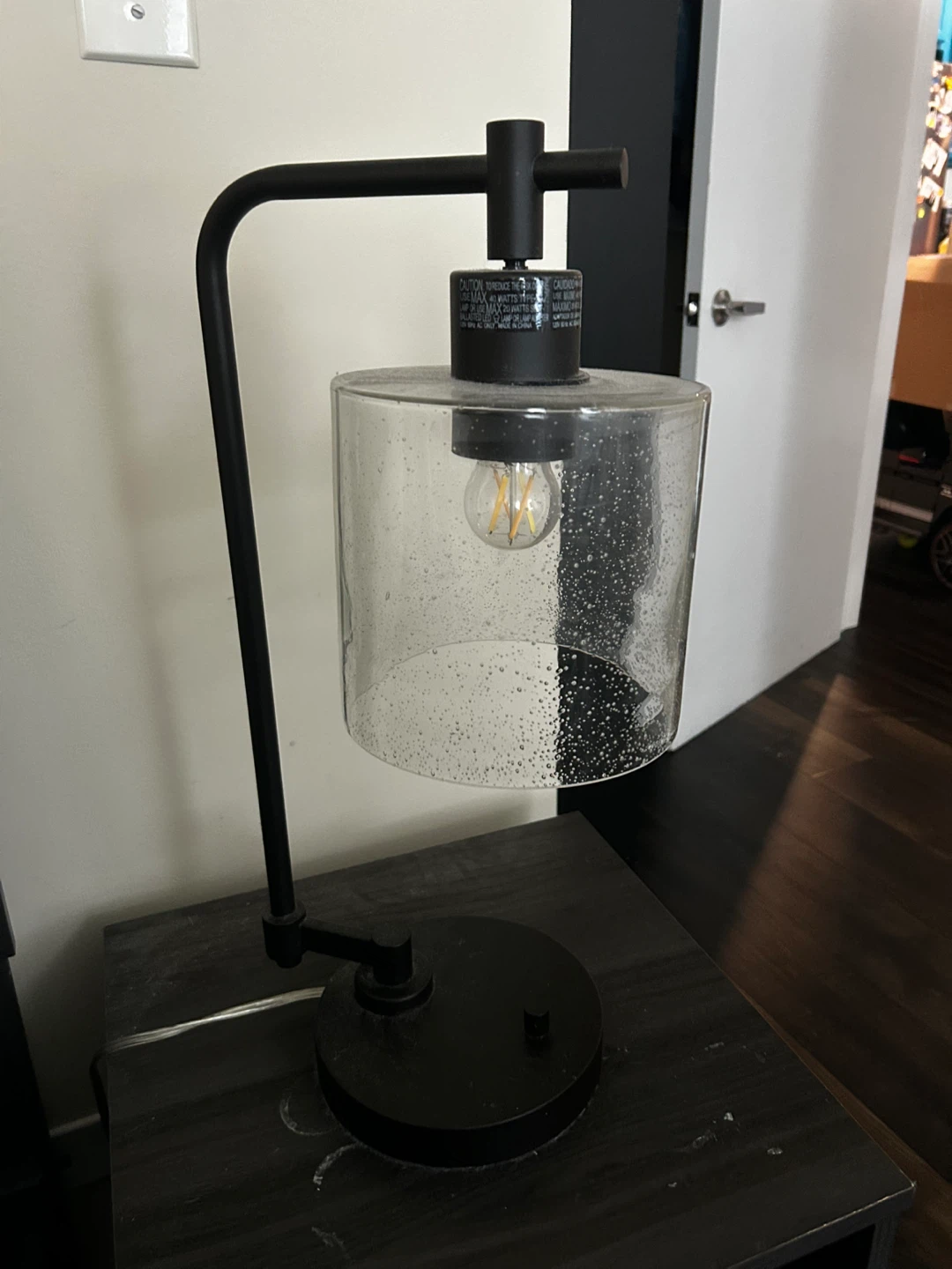 2 Black Metal Table Lamp with Seeded Glass Shade