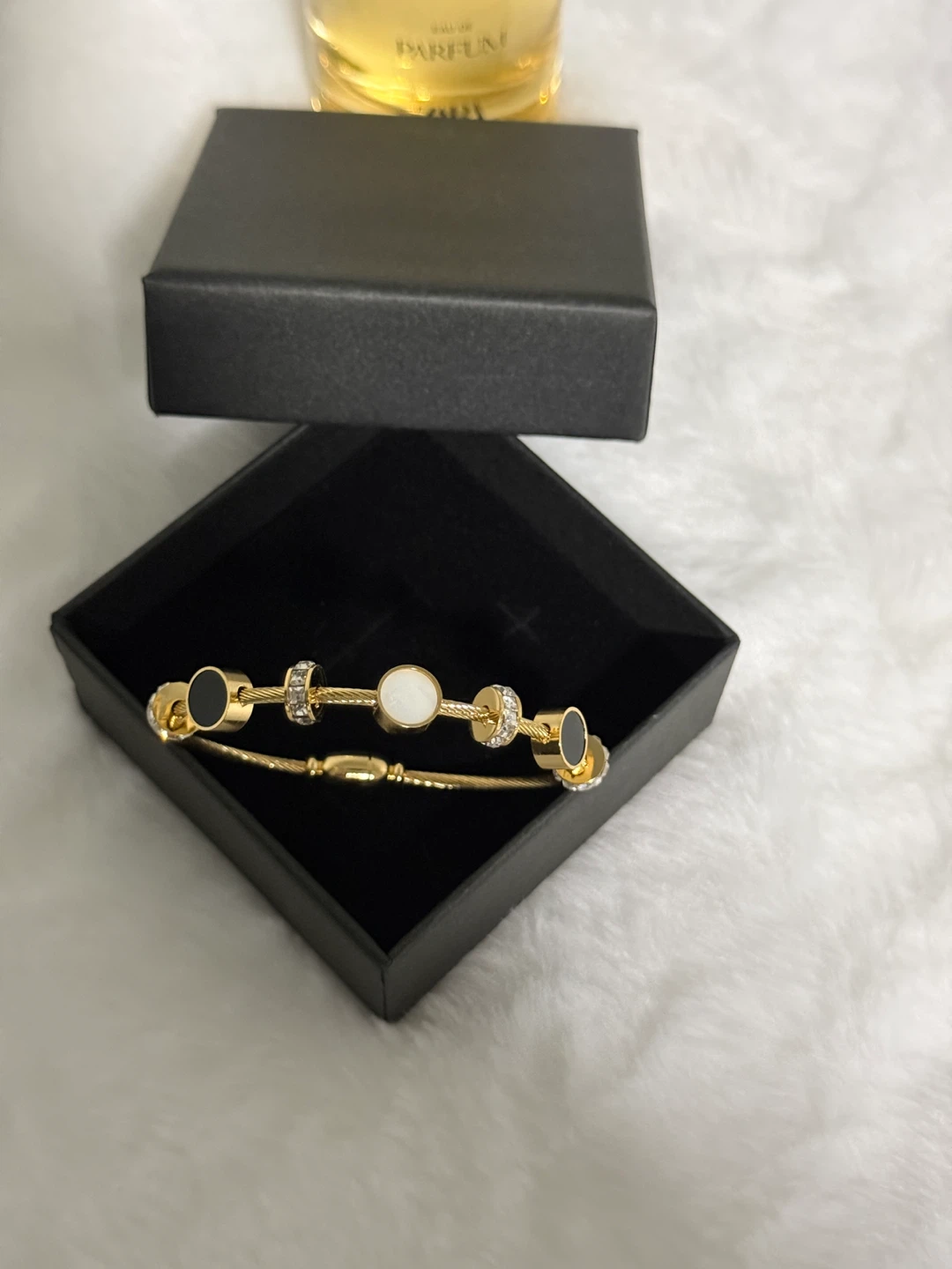 Gold-Tone Cable Bracelet with Black and White Accents