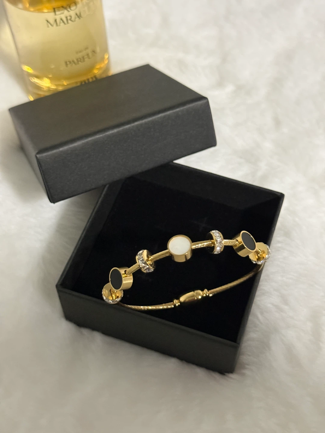 Gold-Tone Cable Bracelet with Black and White Accents - photo 2