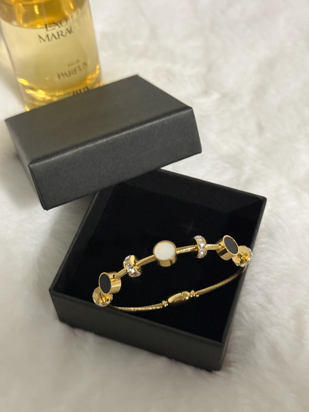 Gold-Tone Cable Bracelet with Black and White Accents - photo 3