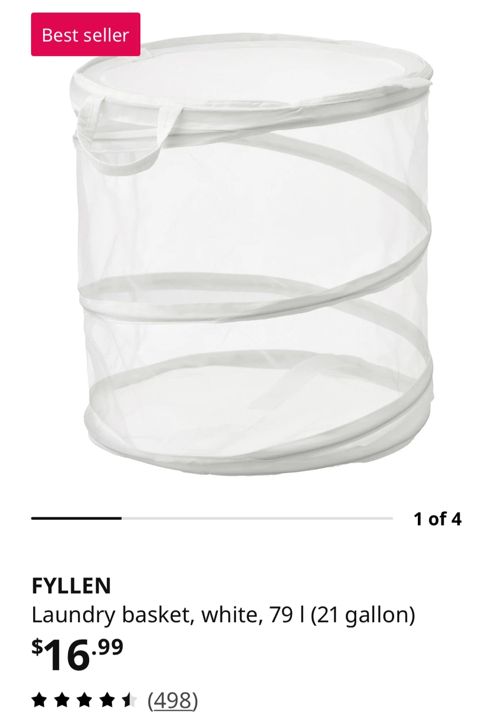 IKEA FYLLEN Laundry Basket - White, 79 L