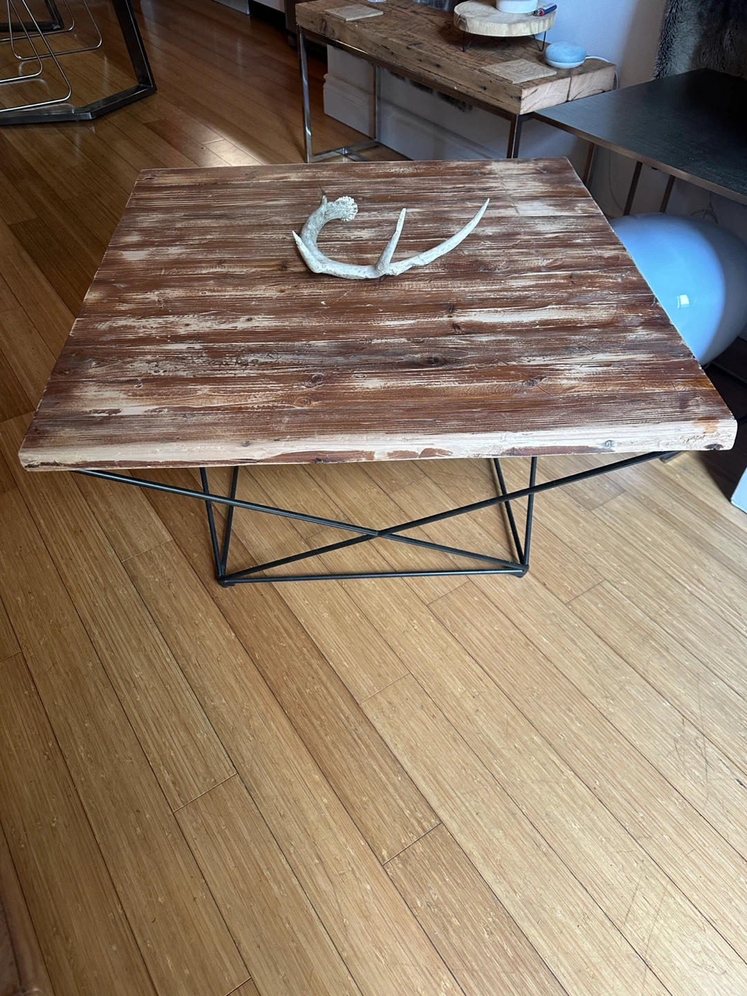 VINTAGE LIVE EDGE BOHO CHIC RUSTIC COFFEE TABLE MODERN STEEL - photo 3