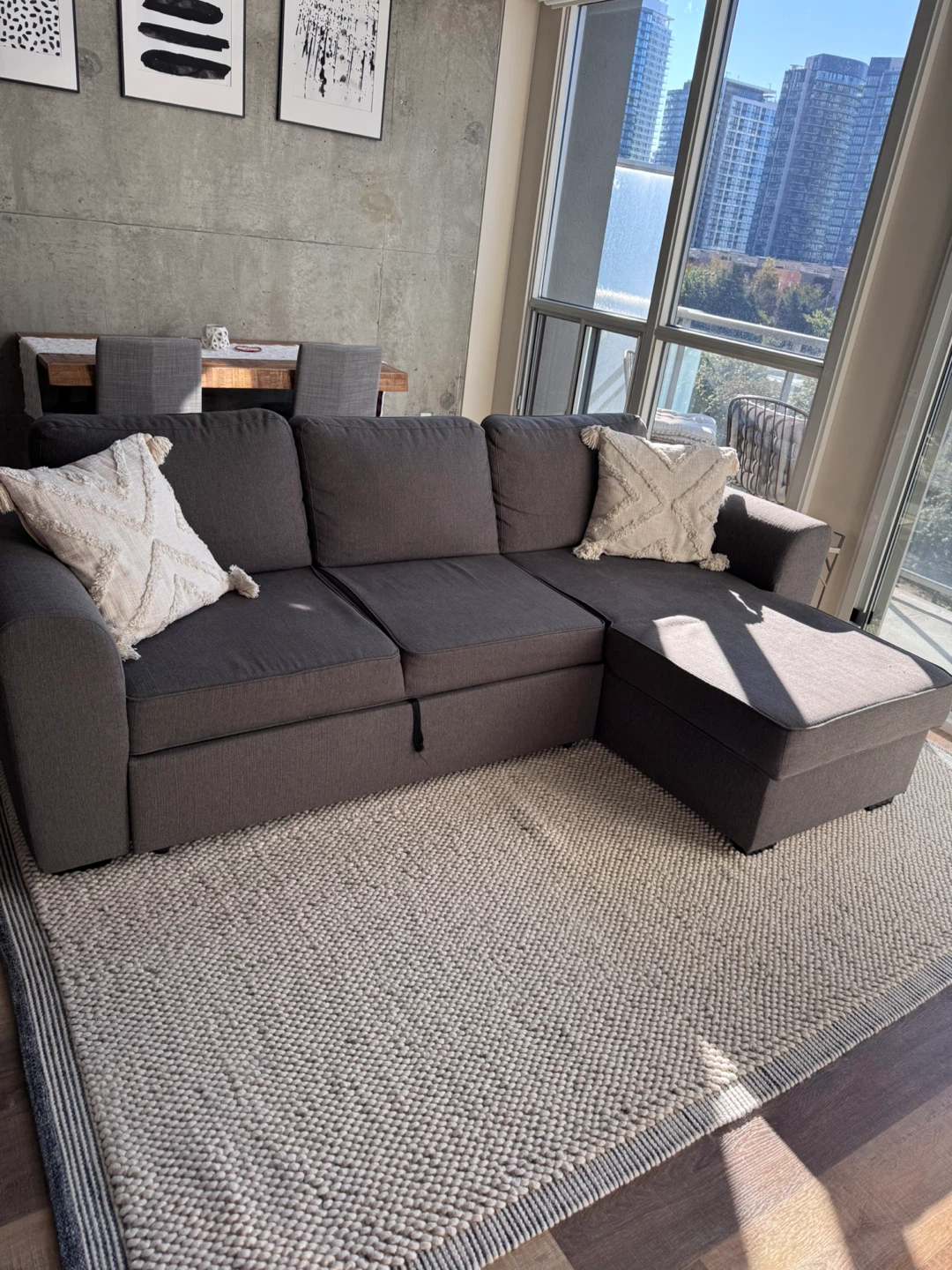 Structube Dark Grey Sectional Sofa Bed with Storage