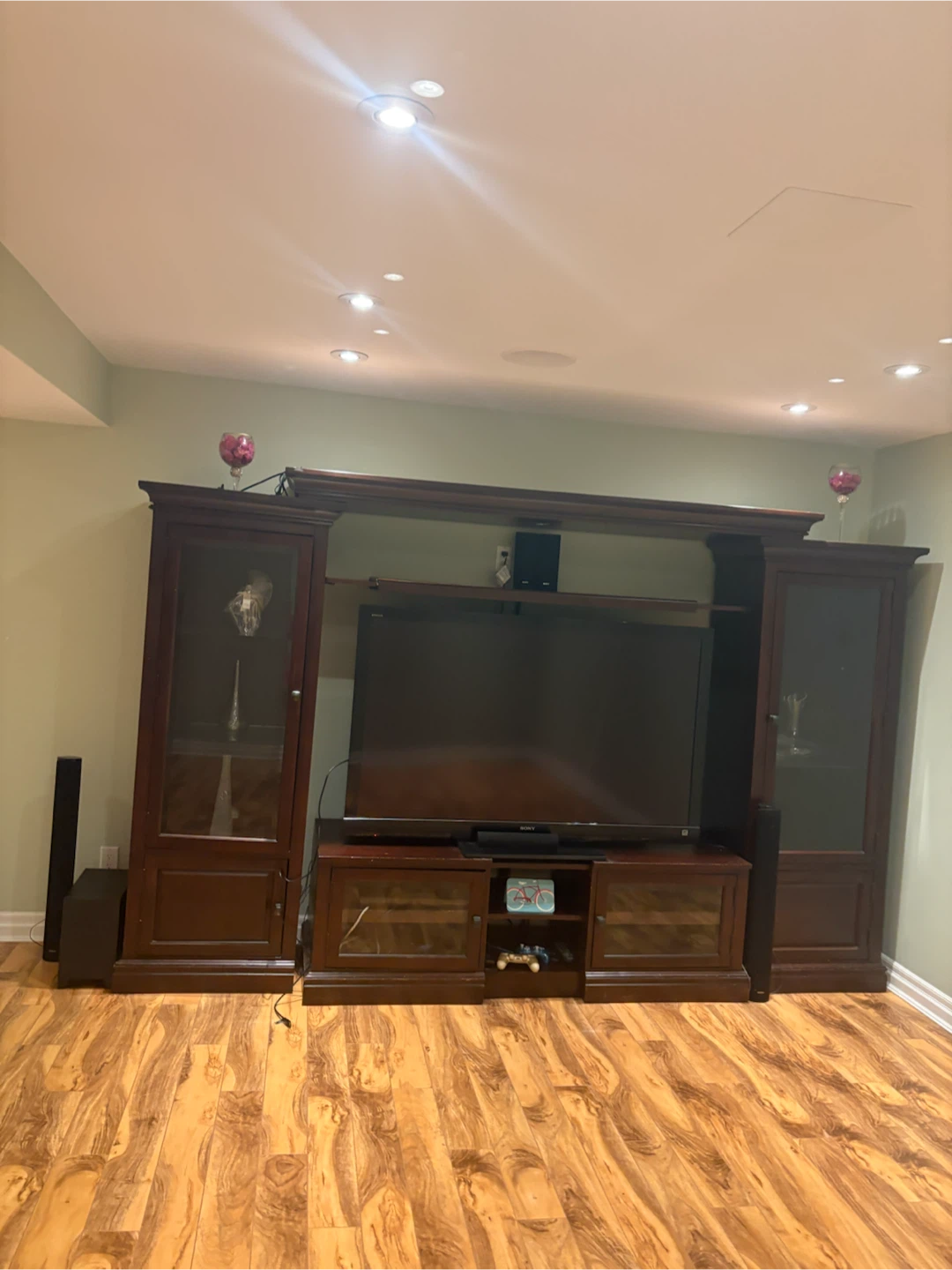 Dark Wood Entertainment Unit with Glass Doors