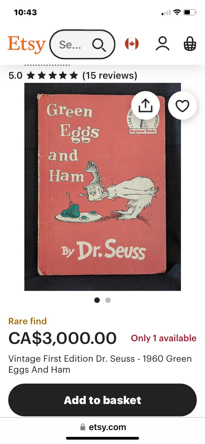 Vintage Dr. Seuss 'Green Eggs and Ham' First Edition Book