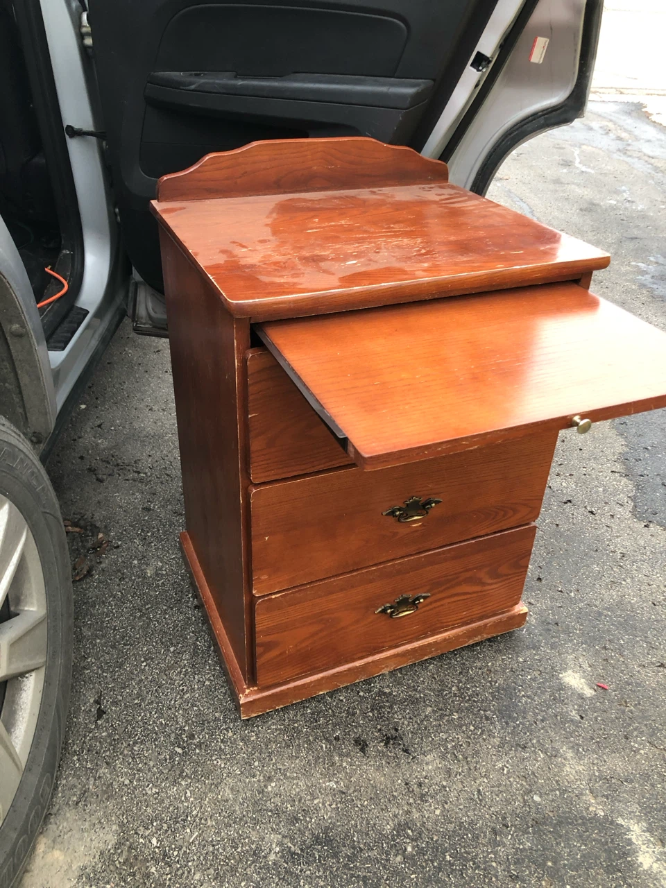 2 matching Wooden Three-Drawer Filing Cabinet with pull out desk