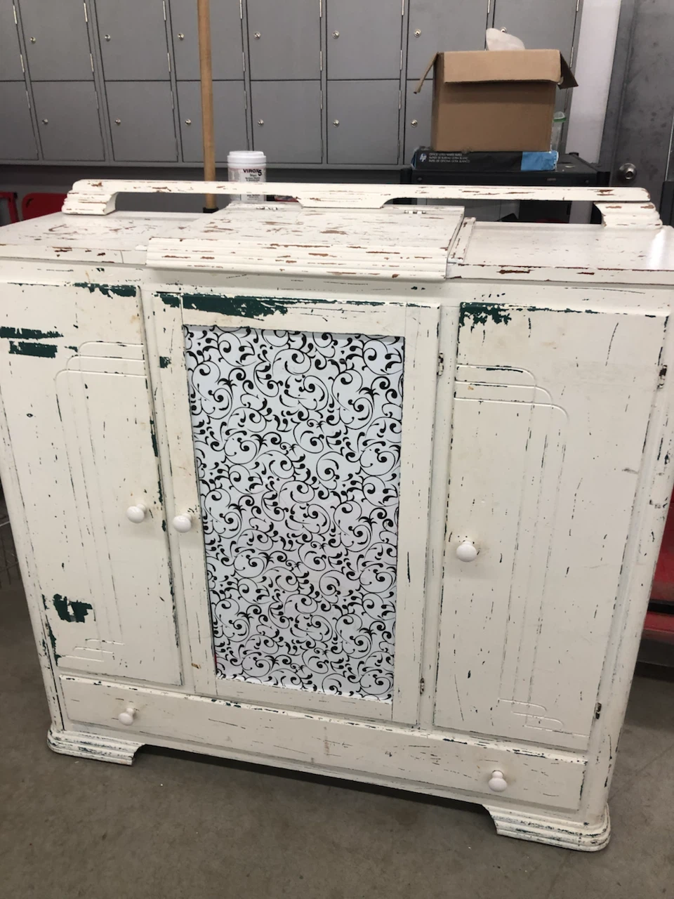 Vintage Cabinet with Ornate Glass Doors