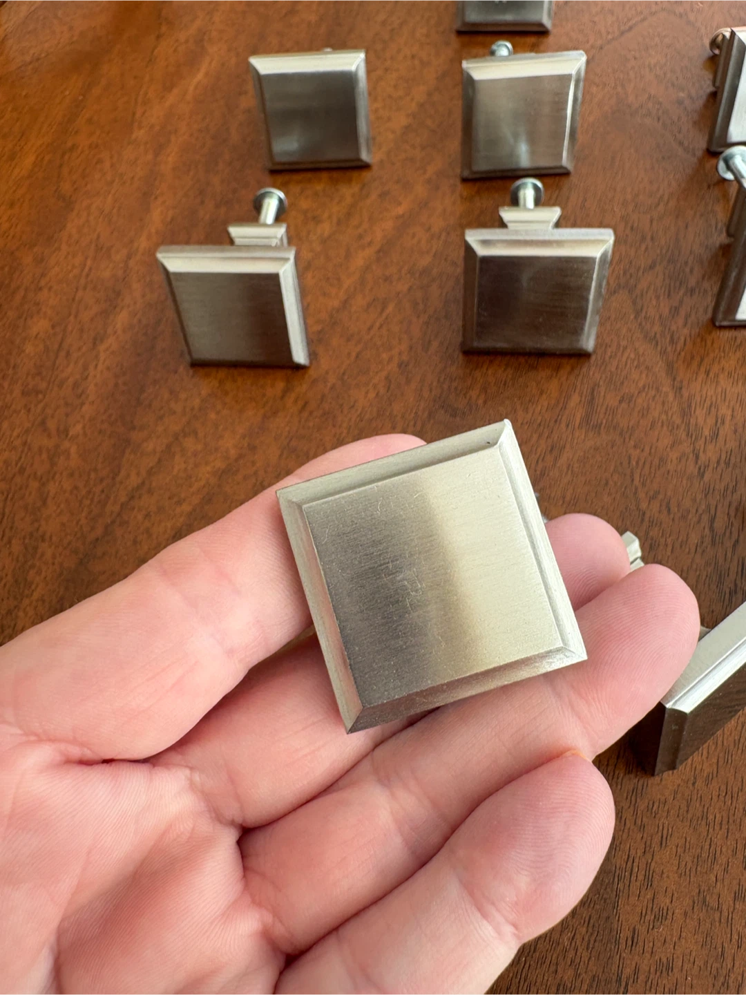 Set of 10 Brushed Nickel Square Cabinet Knobs
