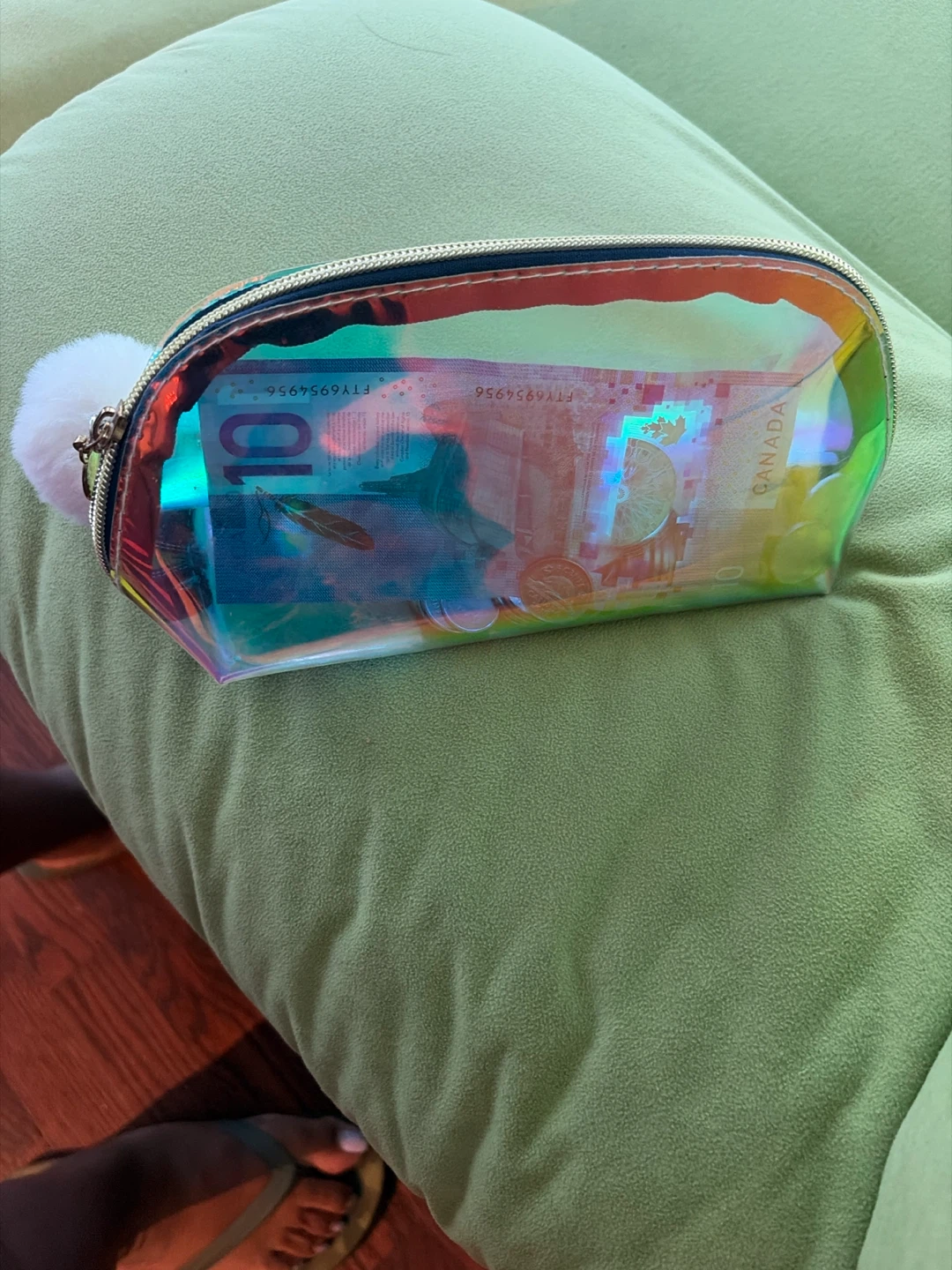 Iridescent Clear Pouch with Pom Pom