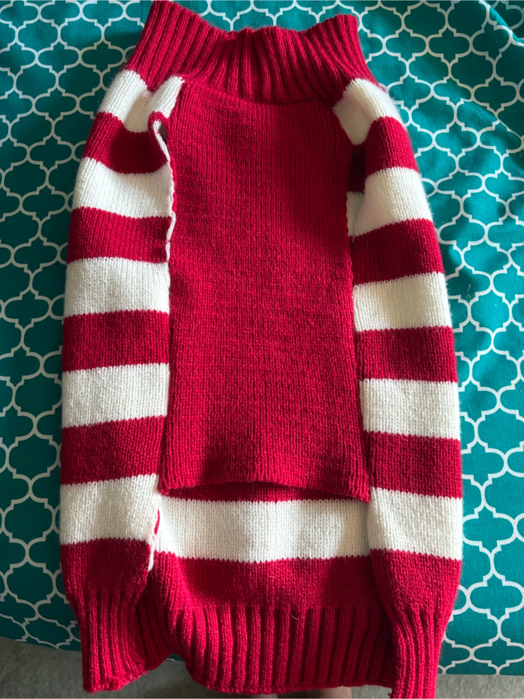 Red and White Striped Dog Sweater with Reindeer - photo 2