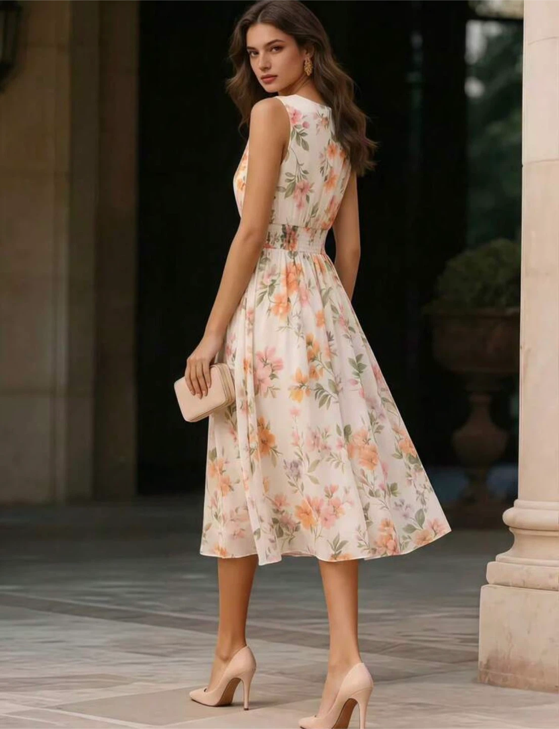 XL Floral Sleeveless midi wedding guest shower cocktail dress - photo 2