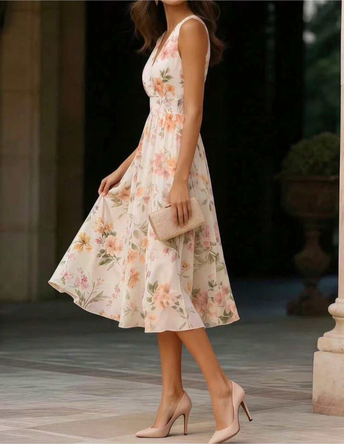 XL Floral Sleeveless midi wedding guest shower cocktail dress - photo 3