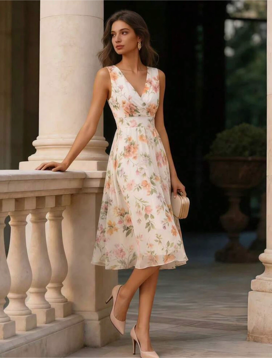 XL Floral Sleeveless midi wedding guest shower cocktail dress - photo 4