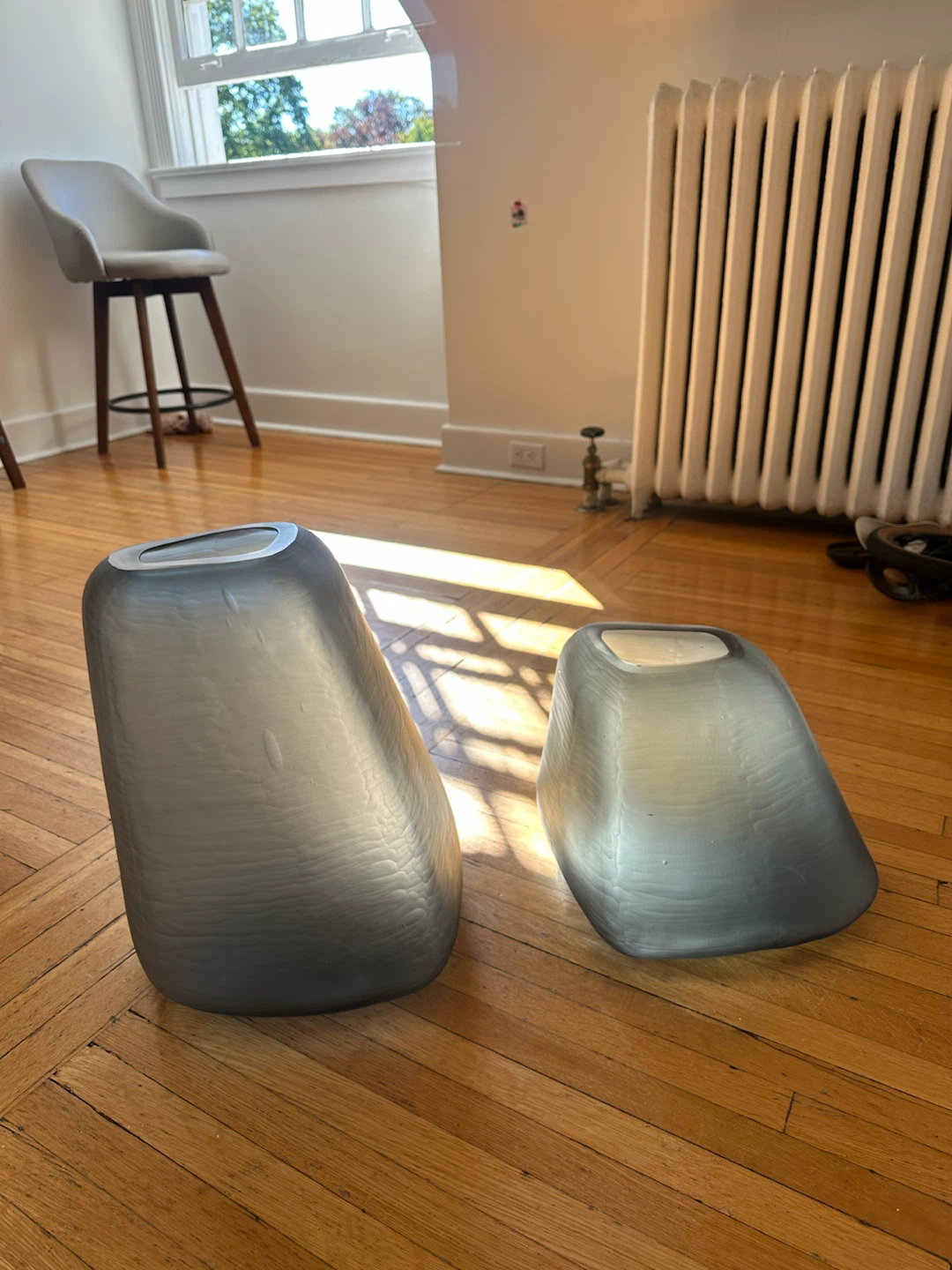 Set of Two Grey Frosted Glass Vases