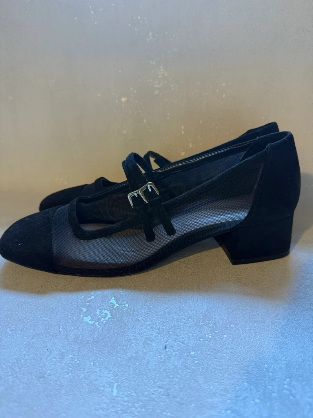 Zara Black Mesh and Suede Mary Janes