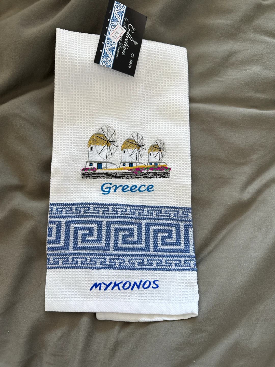 Greece Mykonos Waffle Weave Kitchen Towel