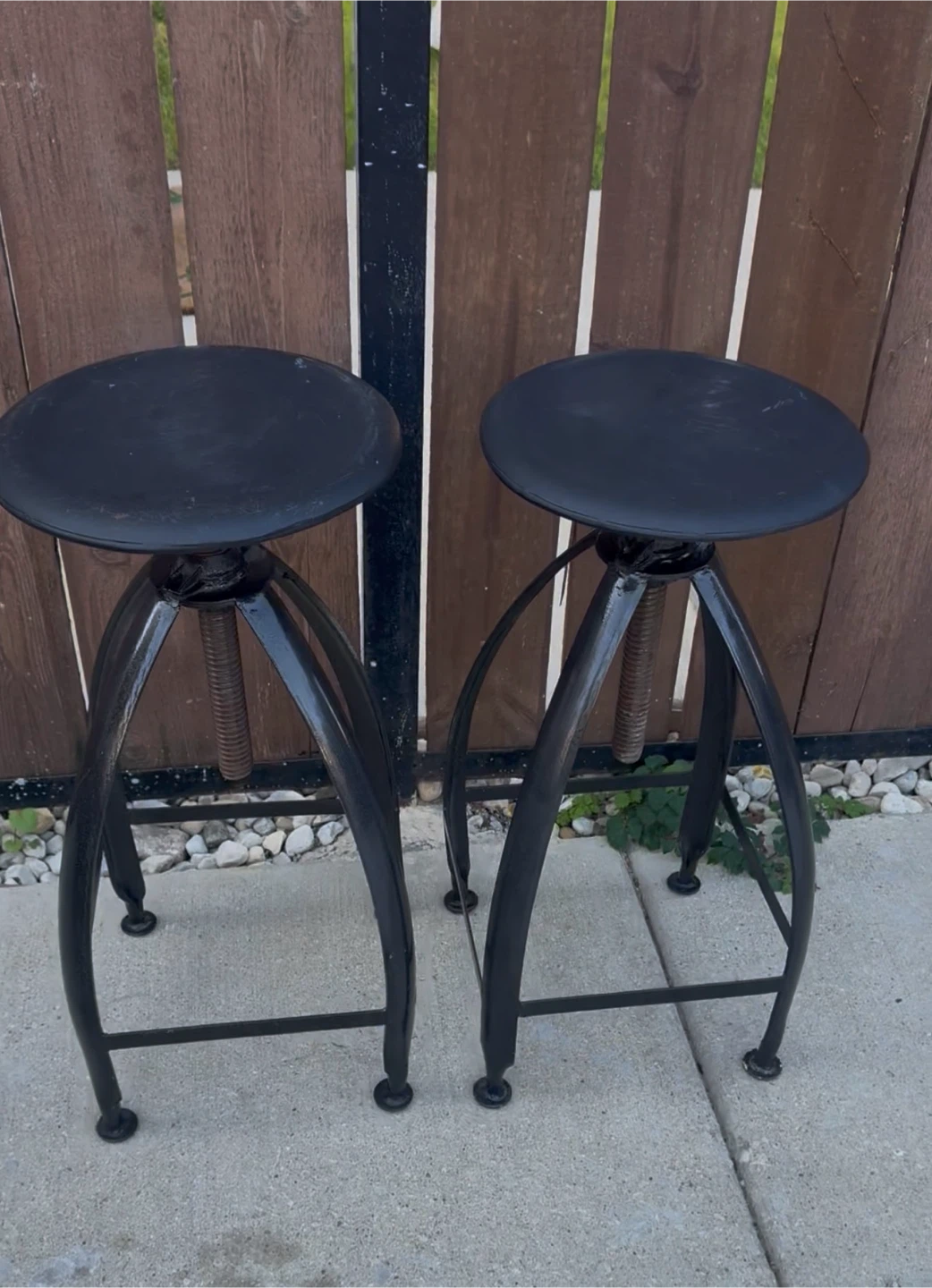Pair of Industrial Style Metal Bar Stools - Fixed Height