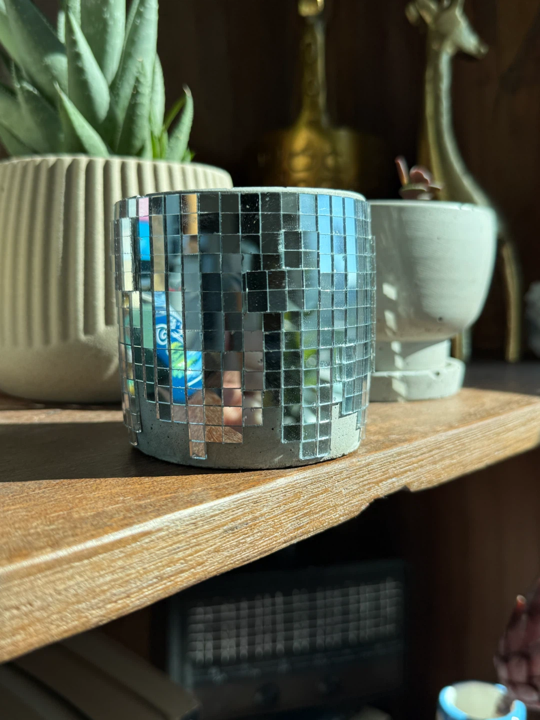Disco ball concrete planter