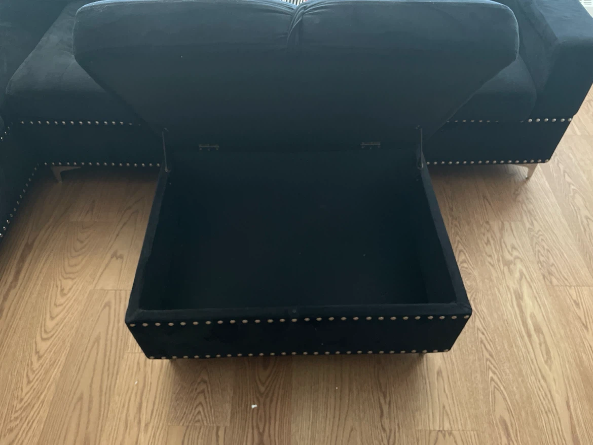 Black Velvet Sectional Sofa with Storage Ottoman - photo 3