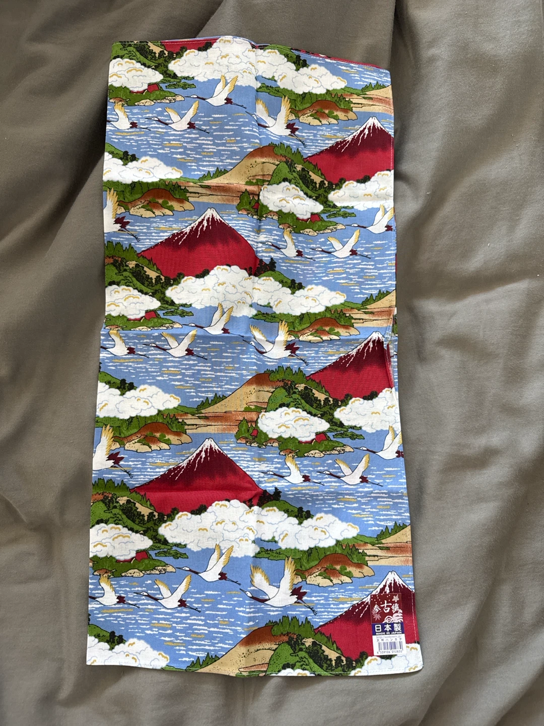 Japanese Mt. Fuji and Crane Handkerchief