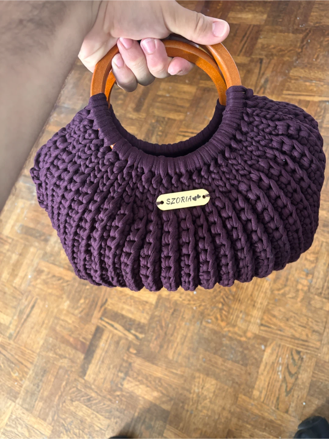 SZORIA Knitted Bag with Wooden Handles
