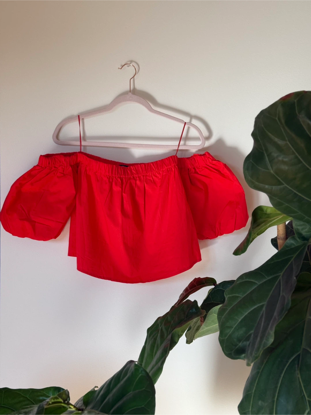 Bright carrot color off shoulder top
