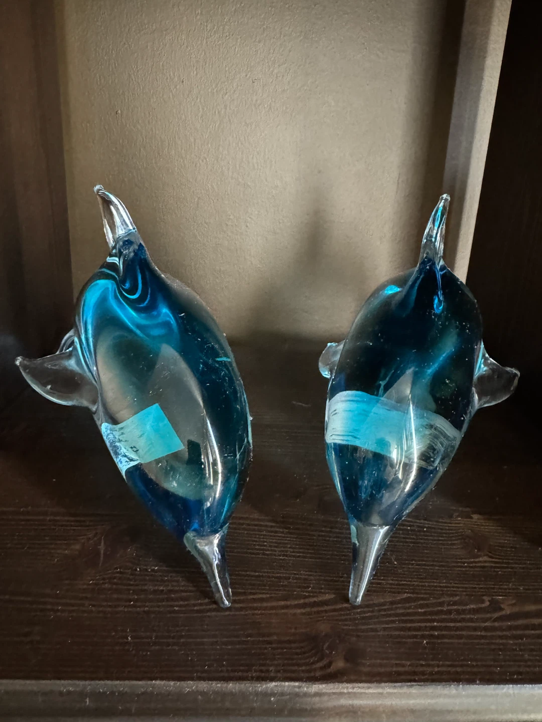 Pair of Blue Glass Dolphin Figurines